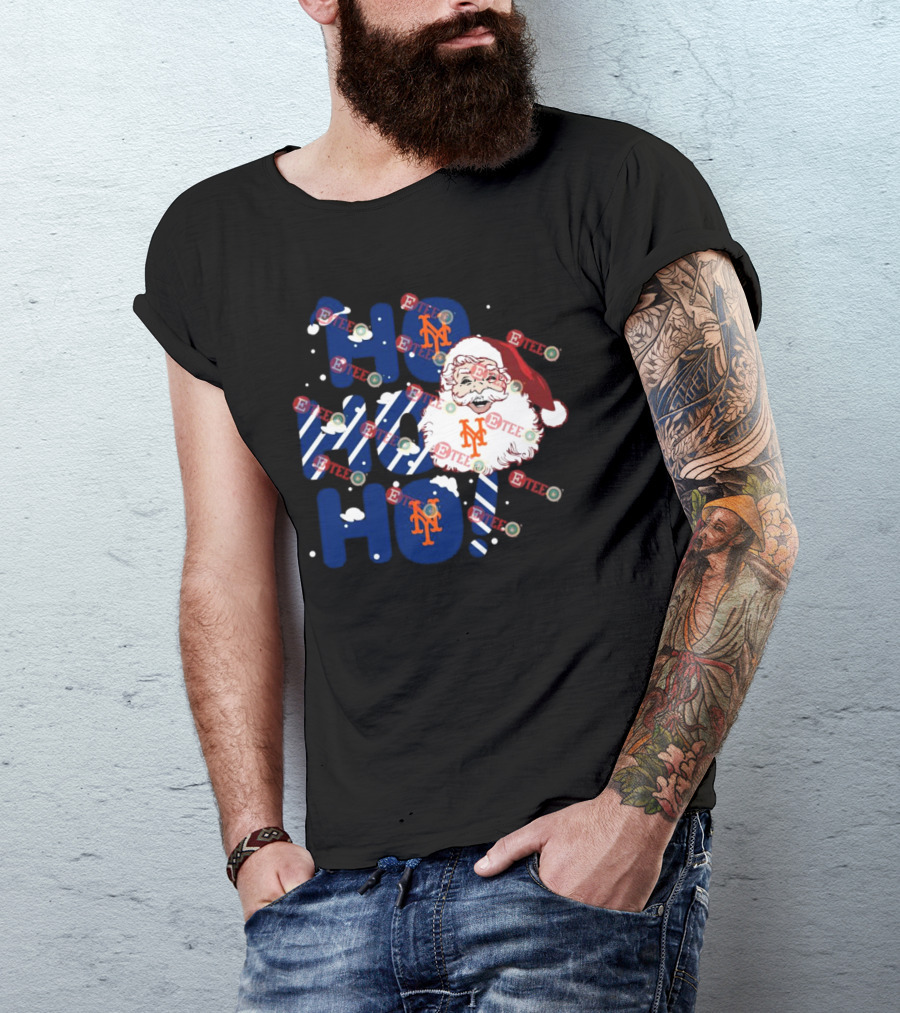 New York Mets Santa Claus Ho Ho Ho Christmas Festive T-Shirt