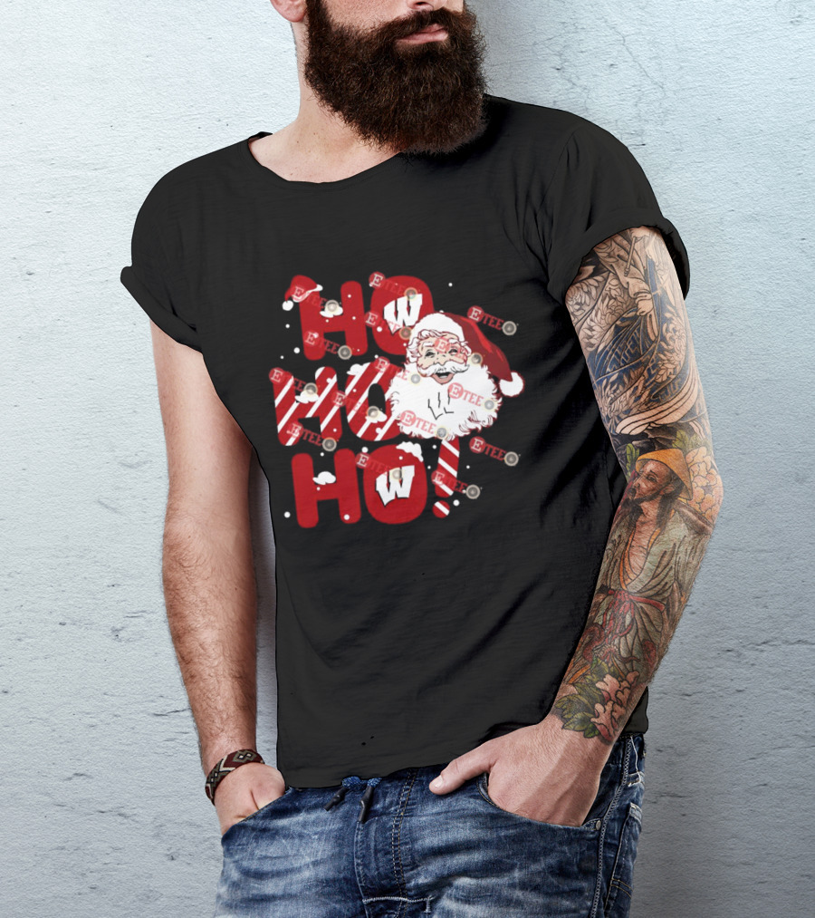 Wisconsin Badgers Santa Claus Ho Ho Ho Christmas Holiday Cheer T-Shirt