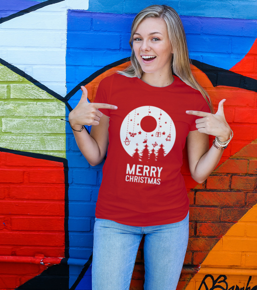 Merry Christmas Snowman Trees Stars And Presents T-Shirt