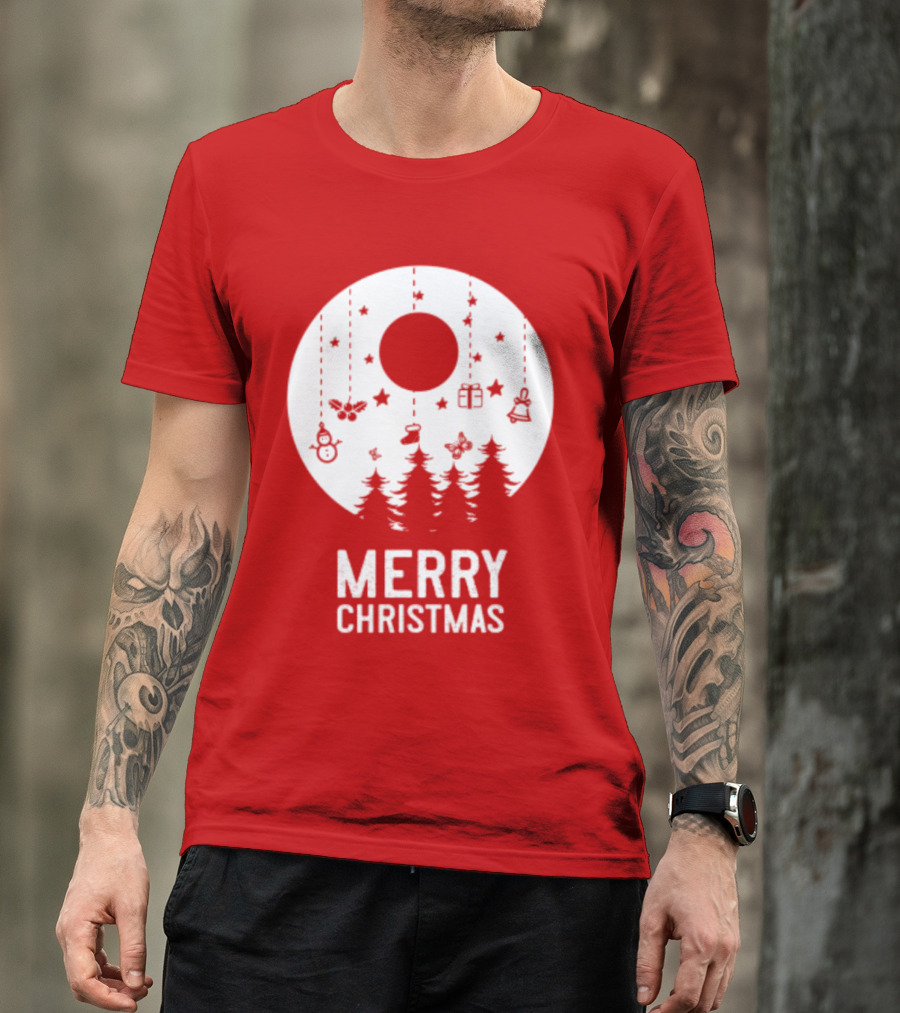 Merry Christmas Snowman Trees Stars And Presents T-Shirt