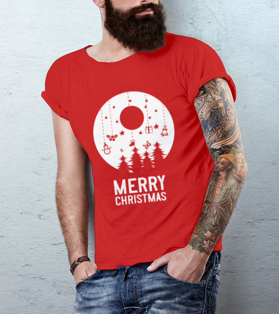 Merry Christmas Snowman Trees Stars And Presents T-Shirt