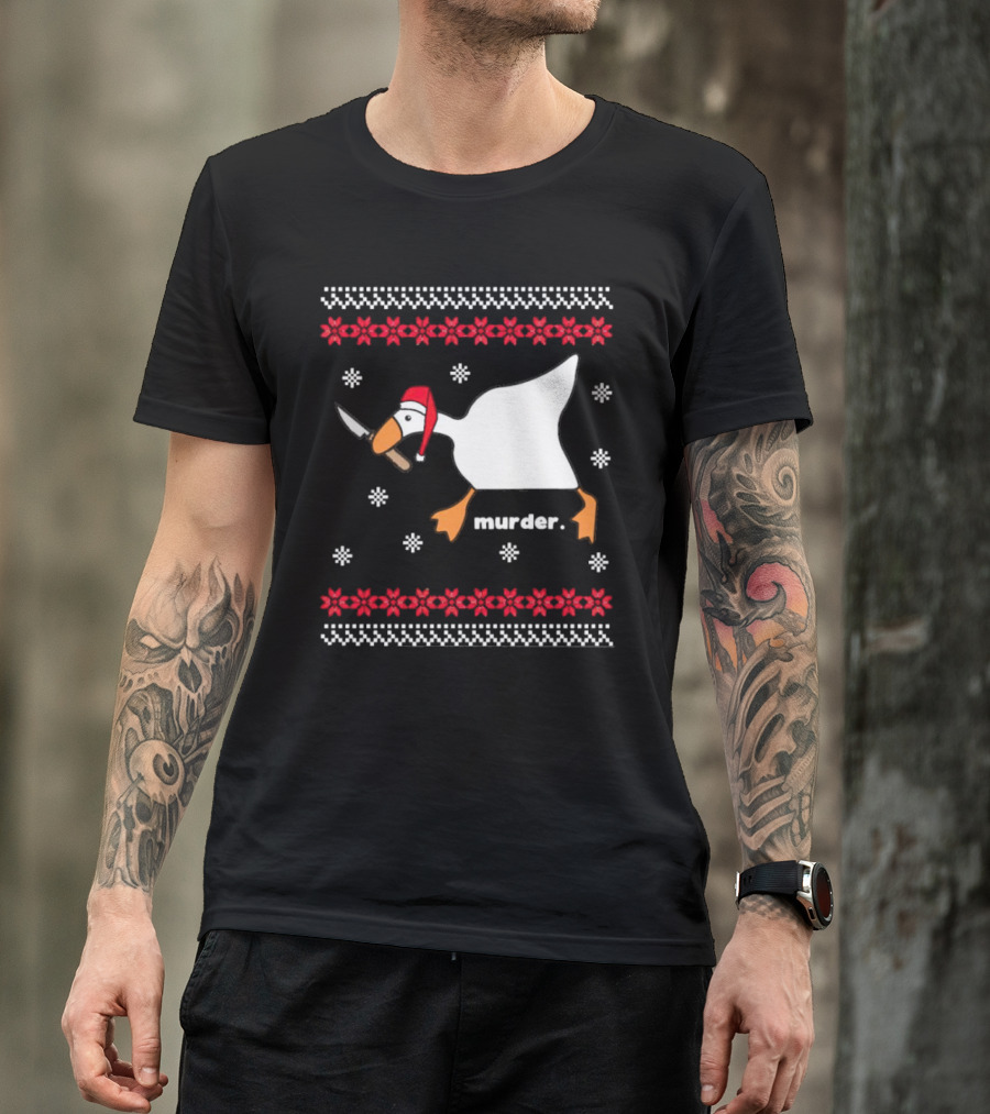 Goose With Knife Santa Hat Murder Christmas T-Shirt