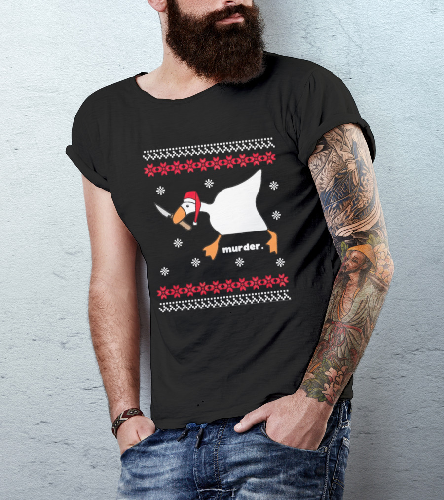 Goose With Knife Santa Hat Murder Christmas T-Shirt