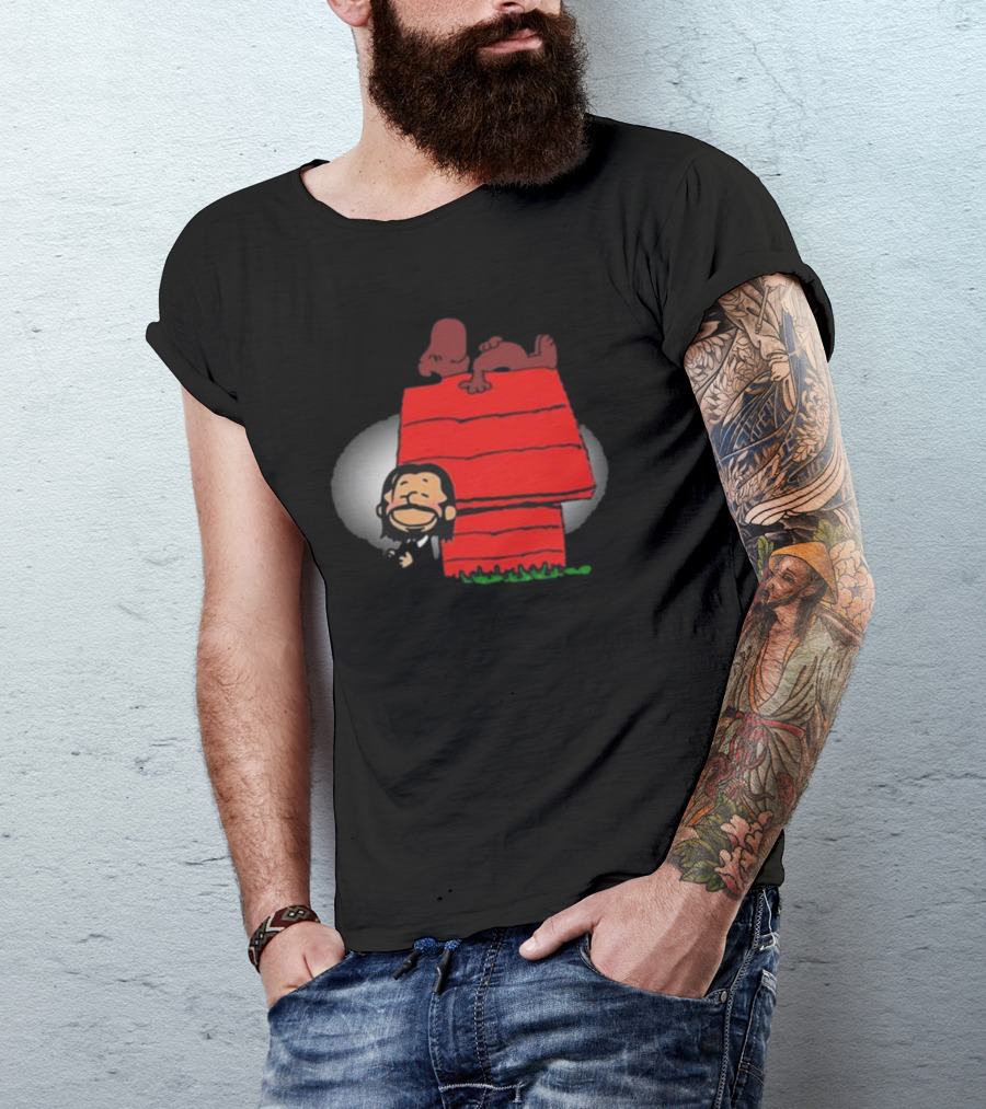 John Wick And Snoopy On Red Doghouse Crossover T-Shirt