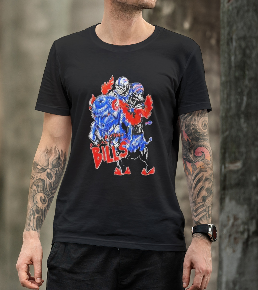 Warren Lotas Buffalo Bills Colorful Flames Football Buffalo T-Shirt