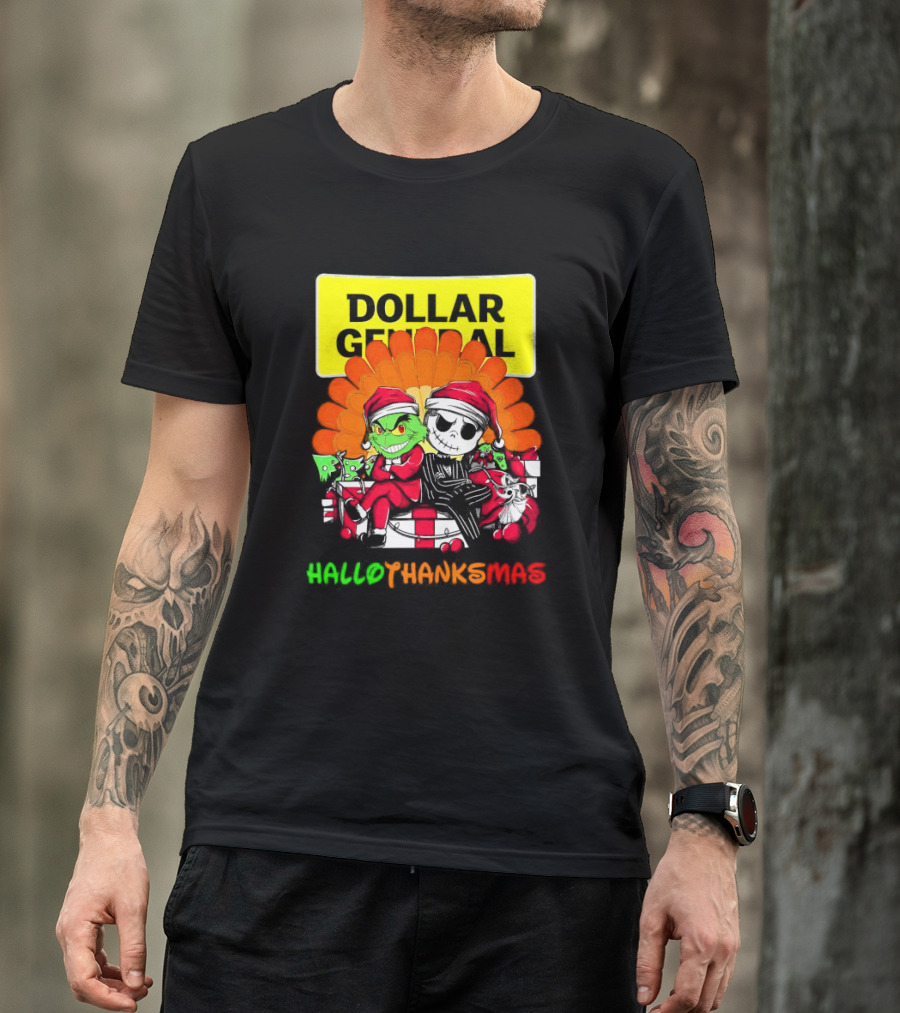 Grinch And Jack Skellington With Dollar General HalloThanksMas T-Shirt