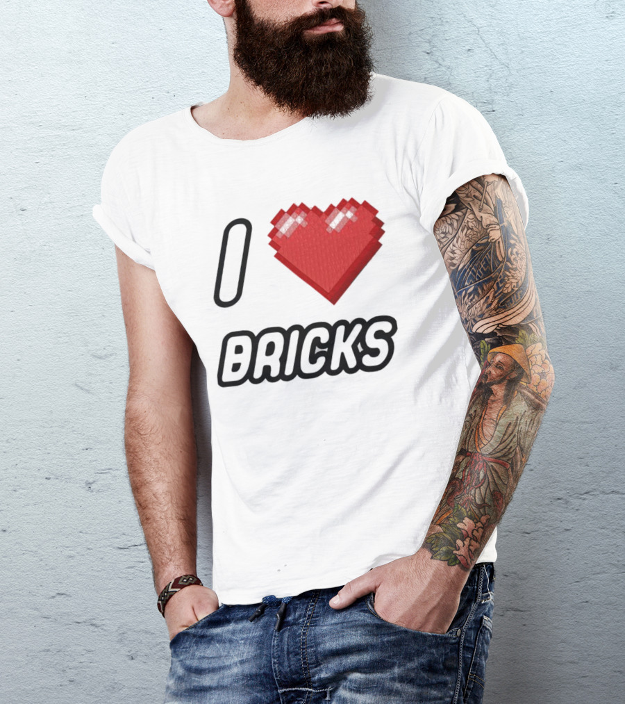 I Heart Bricks With Pixelated Red Heart T-Shirt