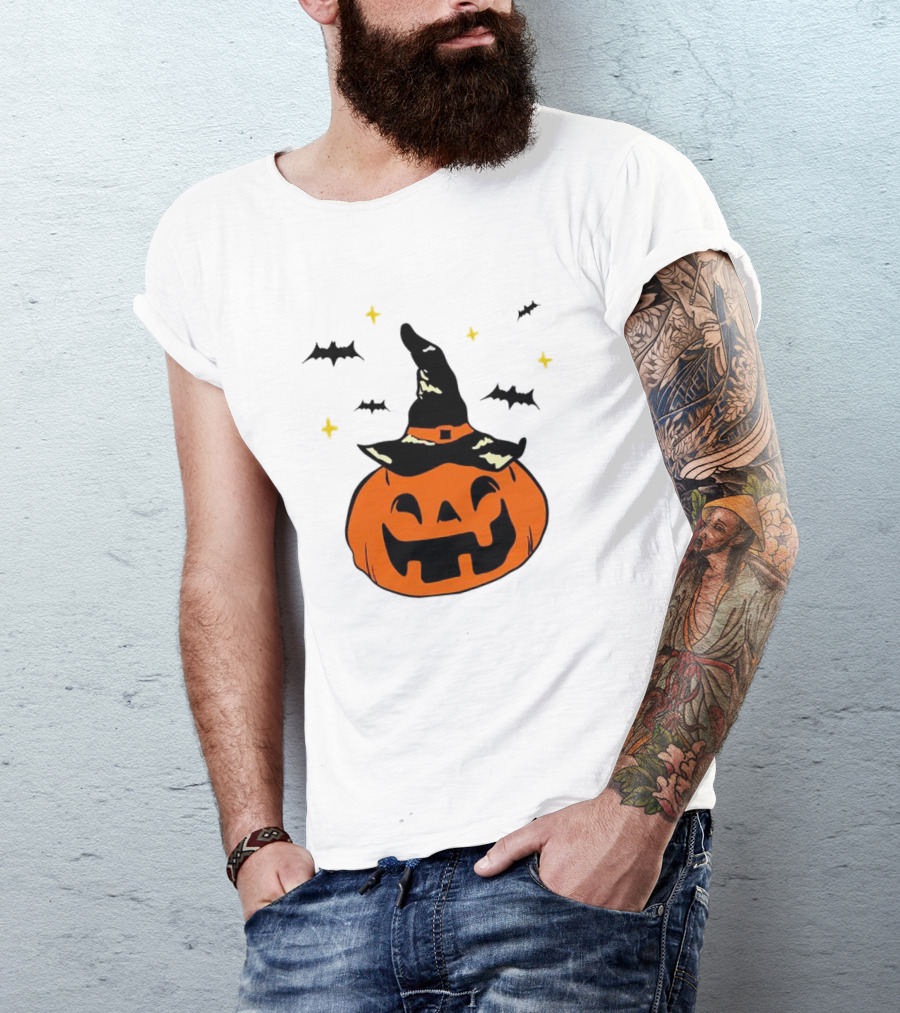 Jack-o’-lantern Witch Hat Bats Stars Halloween T-Shirt