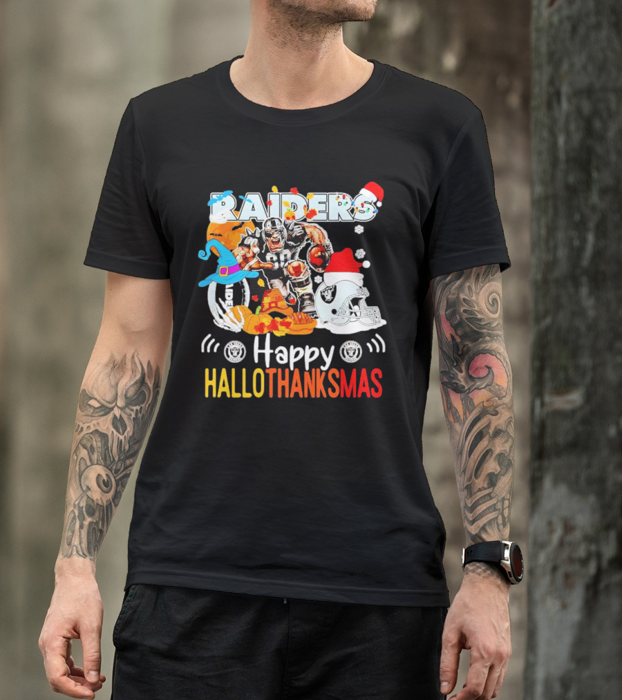 Las Vegas Raiders Happy Hallothanksmas Mascot Festive T-Shirt
