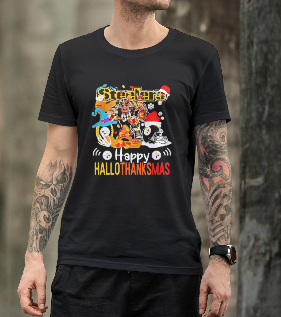 Steelers Happy Hallothanksmas Football Mascot Festive T-Shirt
