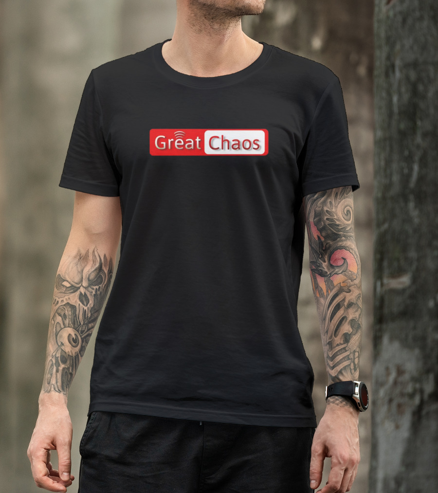 Great Chaos Red And White Text With Signal Waves T-Shirt