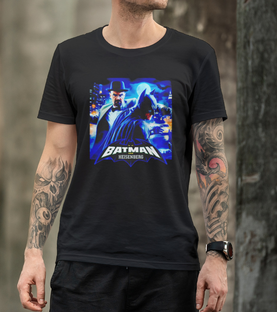 Batman And Heisenberg Walter White Cartoon Duo In Gotham City T-Shirt