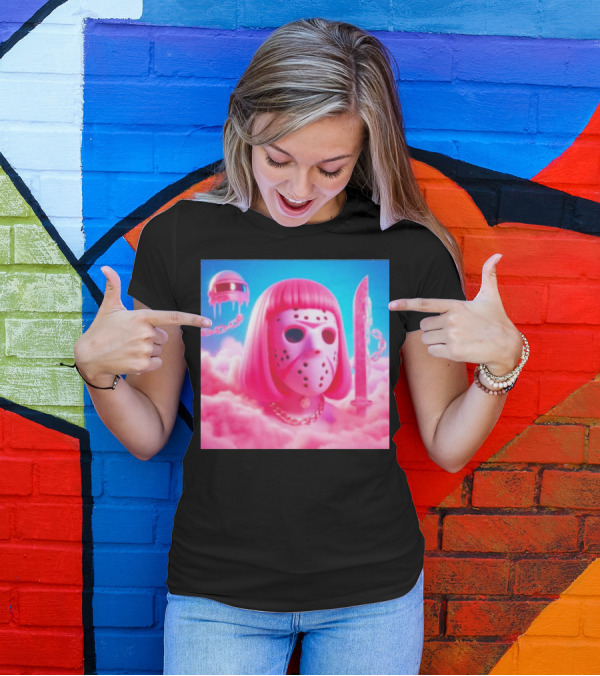 Pink Friday The 13th Jason Hockey Mask And Knife In Pink Clouds T-Shirt