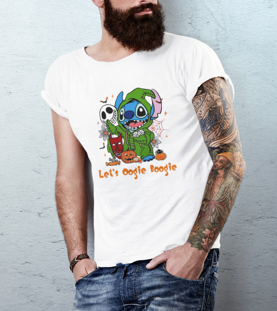 Stitch Let's Oogie Boogie Halloween Pumpkins And Masks T-Shirt