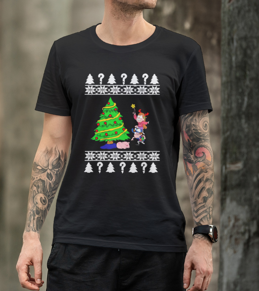 Gravity Falls Christmas Tree With Mabel And Waddles In Festive T-Shirt