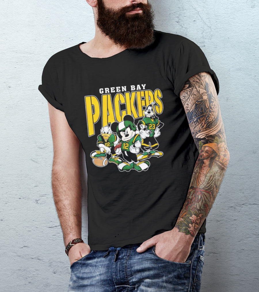 Green Bay Packers Mickey Mouse Donald Duck Goofy Football Players T-Shirt