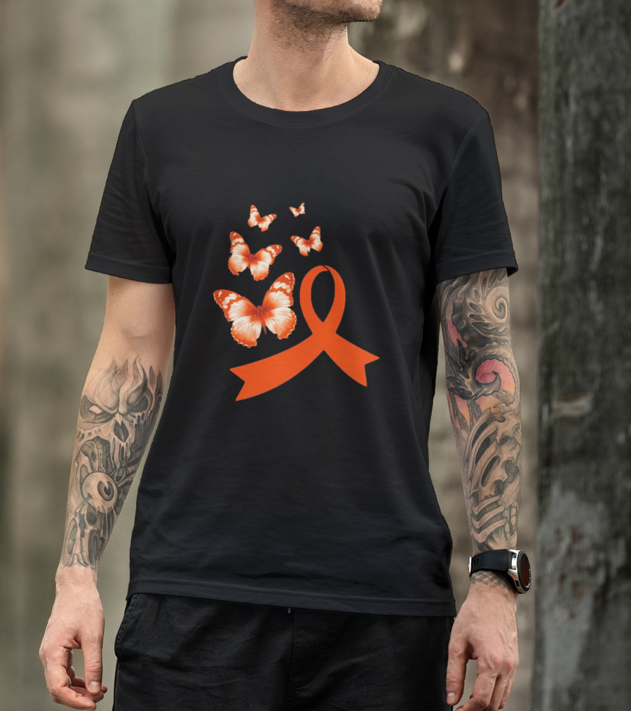 Orange Awareness Ribbon With Butterflies World Hunger Day Symbolization T-Shirt