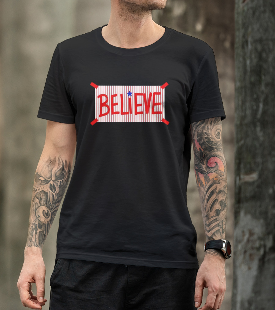 Philadelphia Phillies Believe Star Red Stripes T-Shirt