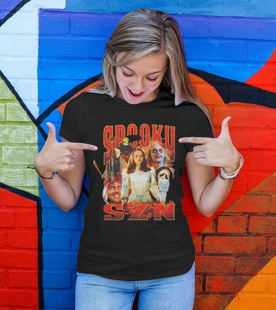Spooky Szn Halloween Horror Characters Collage T-Shirt