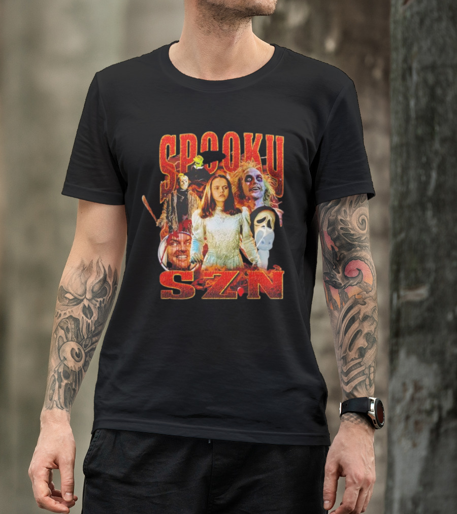 Spooky Szn Halloween Horror Characters Collage T-Shirt
