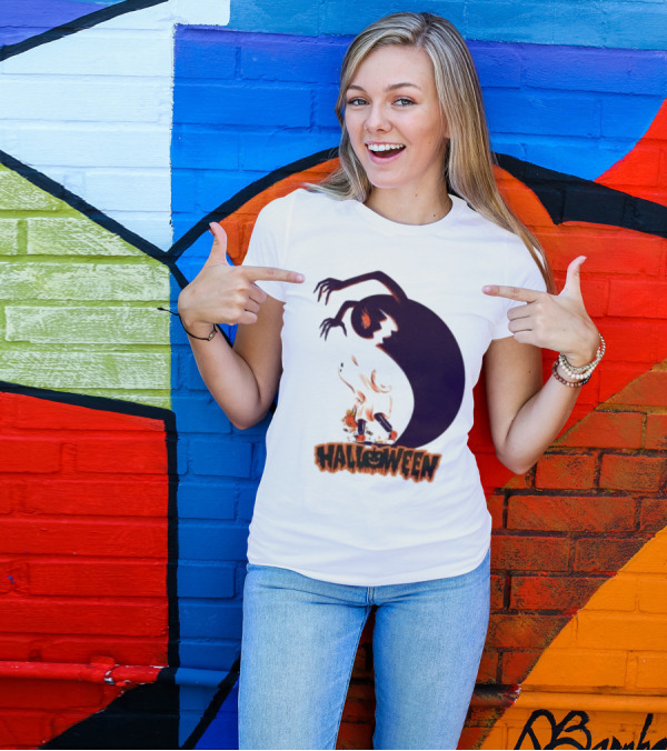 Happy Halloween Spooky Shadow Ghost With Pumpkin T-Shirt