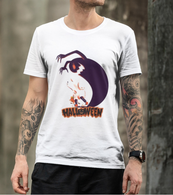 Happy Halloween Spooky Shadow Ghost With Pumpkin T-Shirt