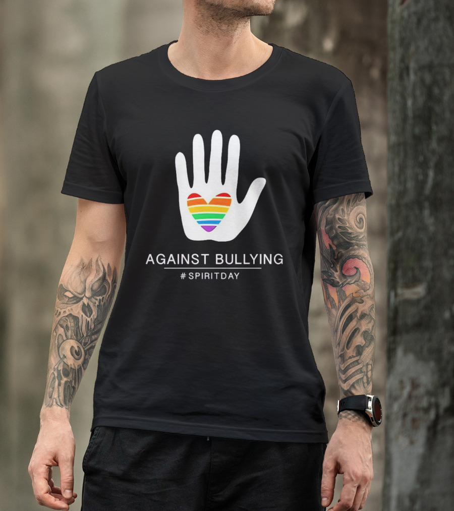 Against Bullying Rainbow Heart Hand Spirit Day T-Shirt