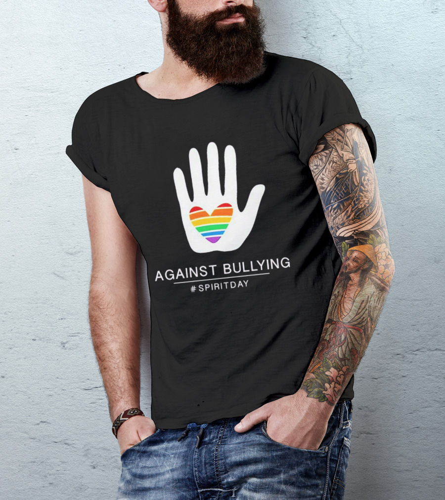 Against Bullying Rainbow Heart Hand Spirit Day T-Shirt