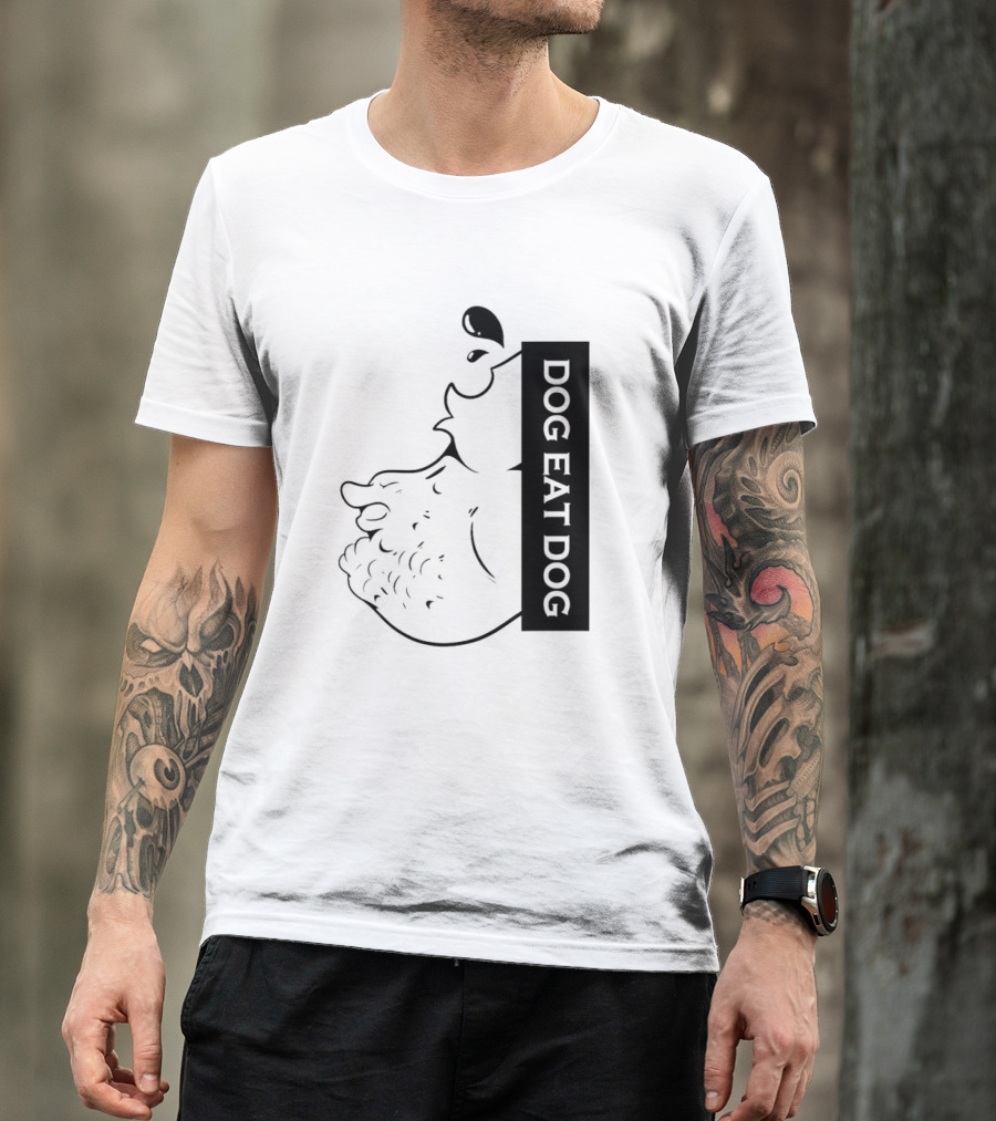 DOG EAT DOG Text With Canine Sketch T-Shirt