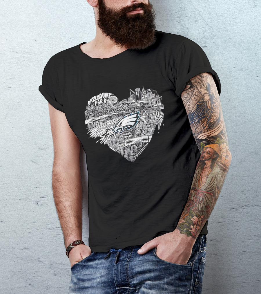 Fairmount Park Philadelphia Eagles Love Heart City Skyline West River Kelly Drive Zuzka Kols Park T-Shirt