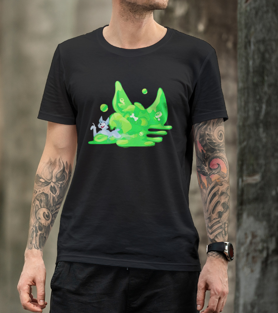 Gelatinous Dog Cartoon Slime With Playful Grey Pup And Green Ooze T-Shirt