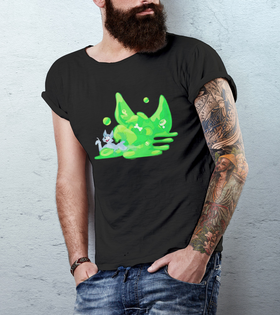 Gelatinous Dog Cartoon Slime With Playful Grey Pup And Green Ooze T-Shirt