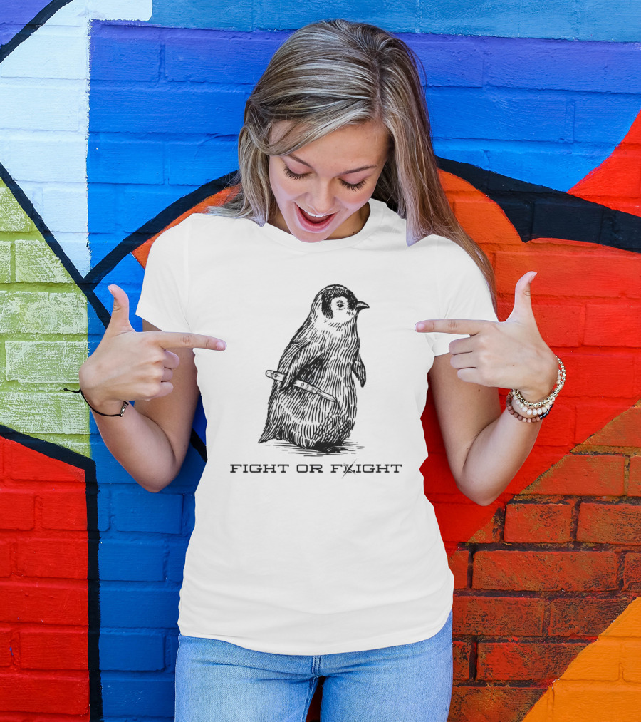 Fight Or Flight Penguin With Knife Image T-Shirt