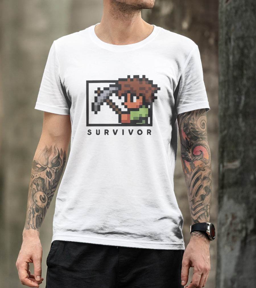 Terraria Survivor Pixel Art Character With Pickaxe T-Shirt