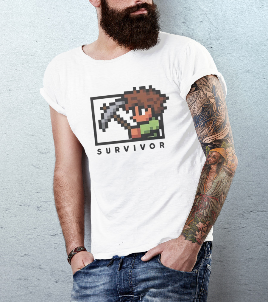 Terraria Survivor Pixel Art Character With Pickaxe T-Shirt