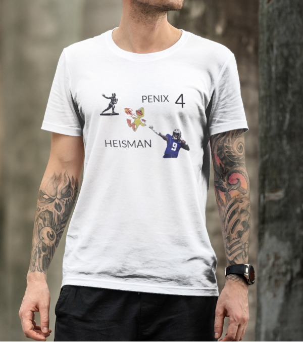 Penix 4 Heisman Football Player Number 9 With Trophy And Mascot Image T-Shirt