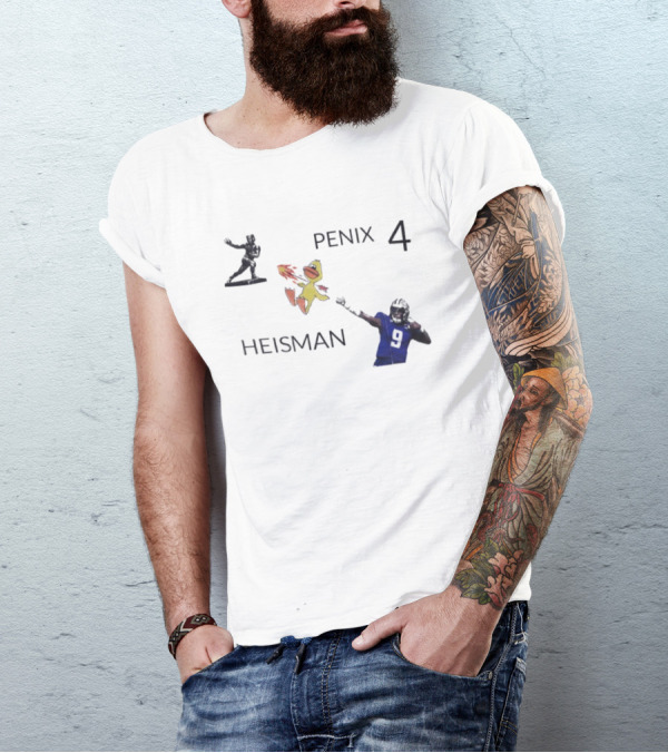 Penix 4 Heisman Football Player Number 9 With Trophy And Mascot Image T-Shirt