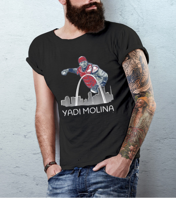 Yadi Molina St. Louis Skyline Arch Baseball T-Shirt