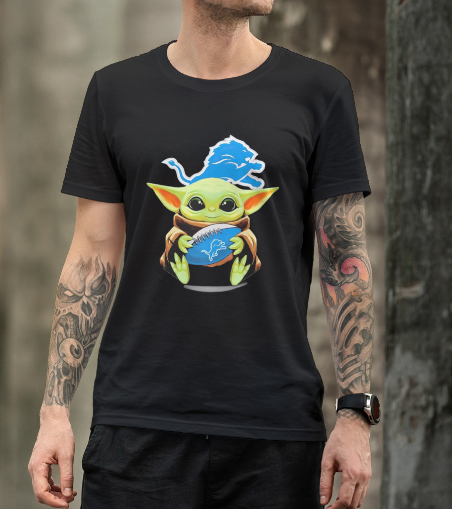 Baby Yoda Detroit Lions Football Fan T-Shirt