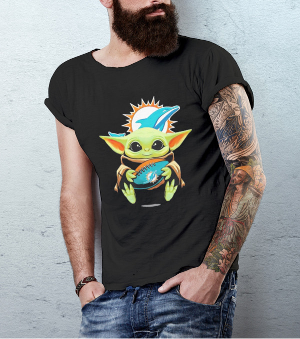 Baby Yoda Miami Dolphins Football Fan T-Shirt