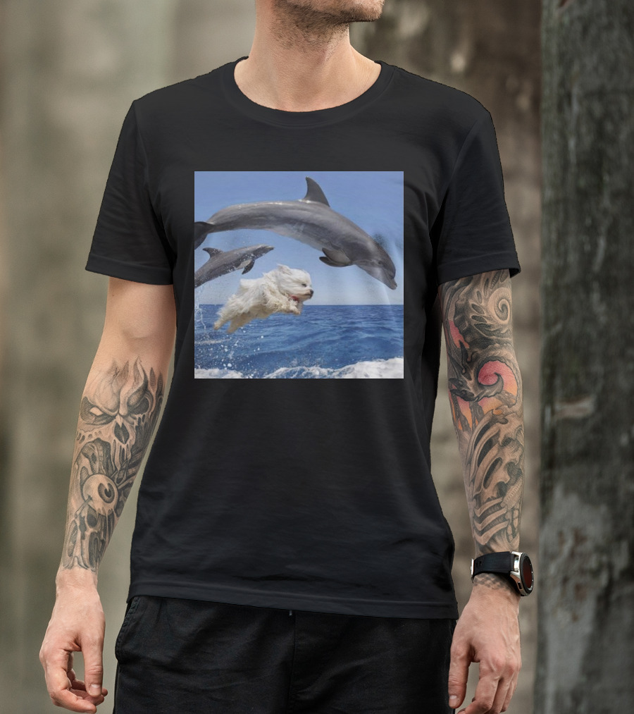 Dog Leaping With Dolphins Ocean Adventure T-Shirt