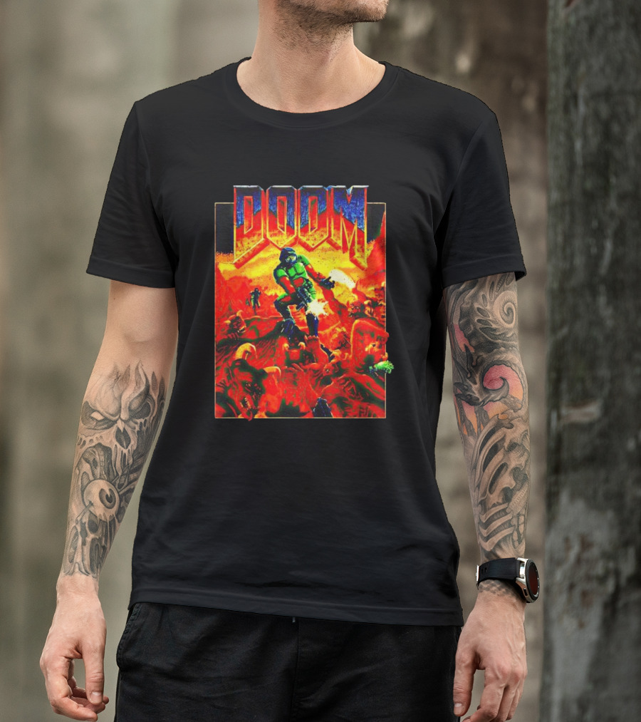 DOOM Welcome To Hell Iconic Demon Battle Scene T-Shirt