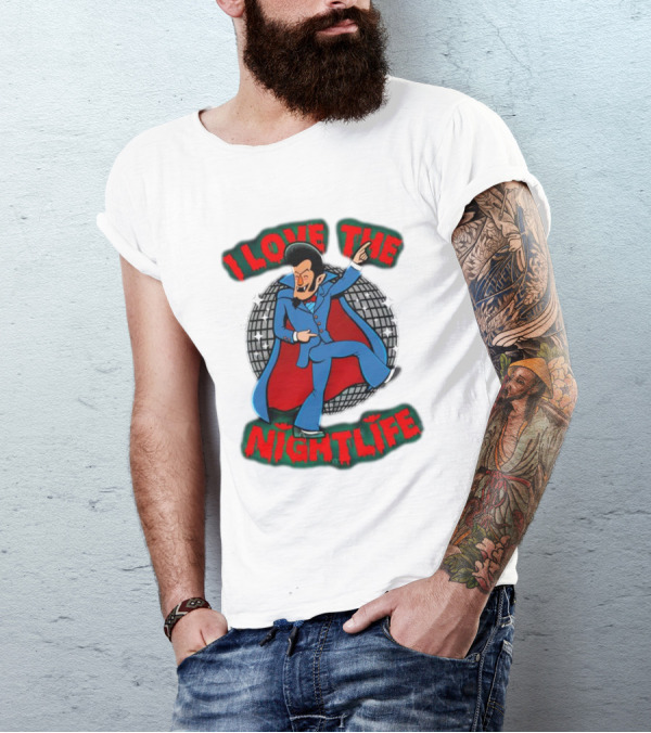 I Love The Nightlife Dracula Disco Dancing With Cape And Disco Ball T-Shirt