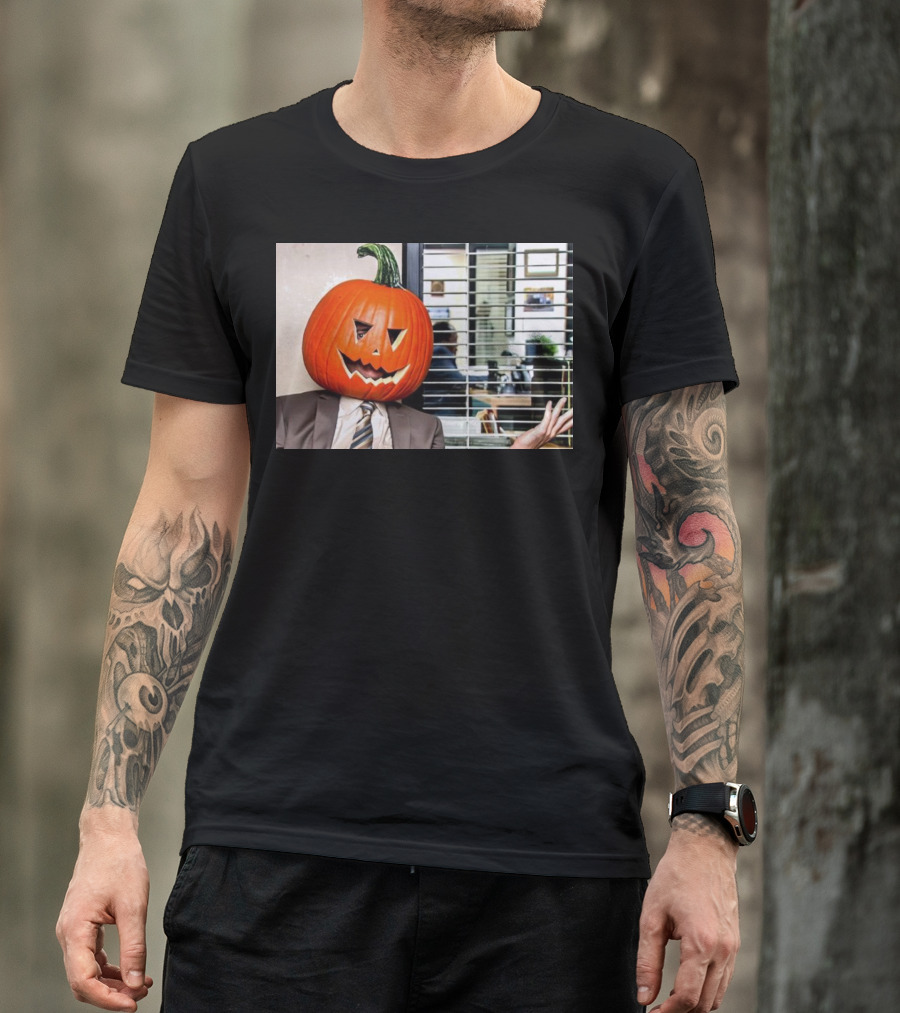 Dwight Schrute Pumpkin Head Halloween Office Scene T-Shirt