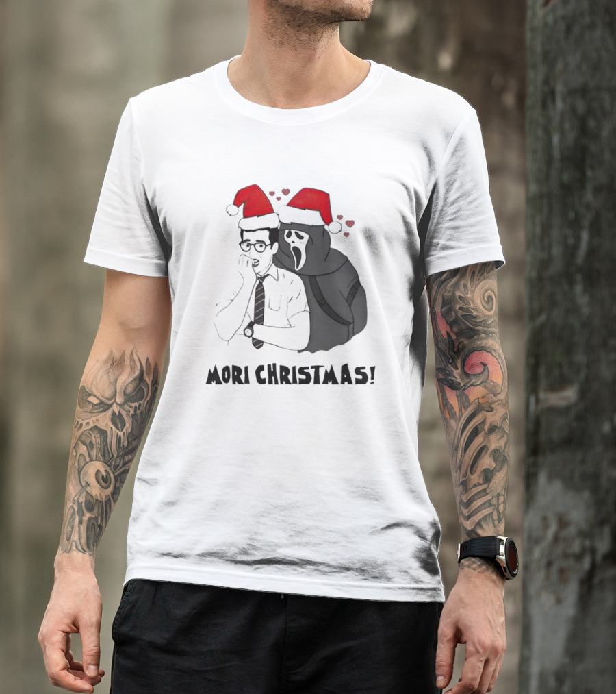 Ghostface Mori Christmas Santa Hats And Hearts T-Shirt