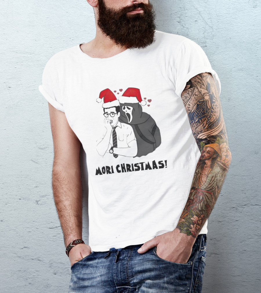 Ghostface Mori Christmas Santa Hats And Hearts T-Shirt