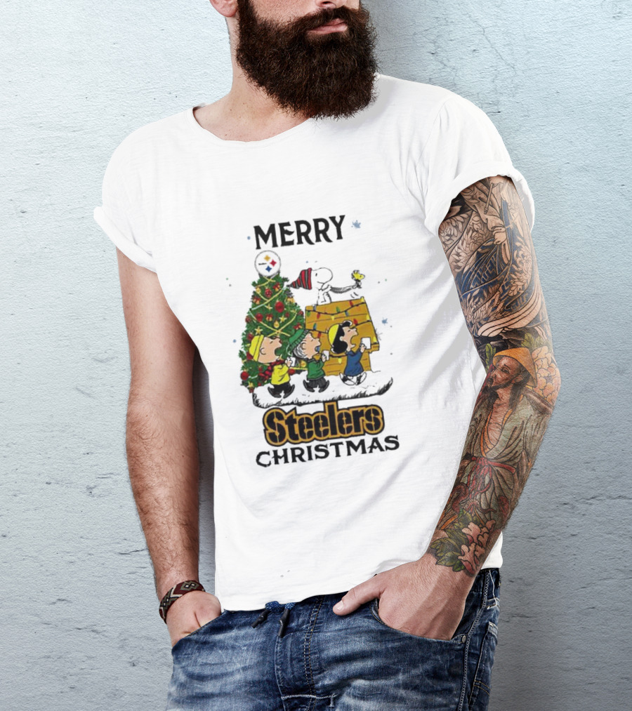 Merry Christmas Pittsburgh Steelers Peanuts Characters T-Shirt