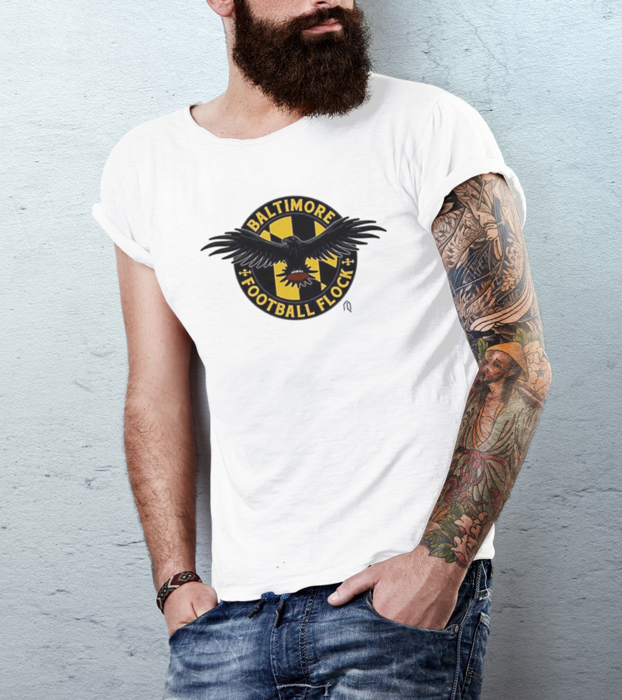 Baltimore Football Flock Raven Maryland Flag Crest T-Shirt