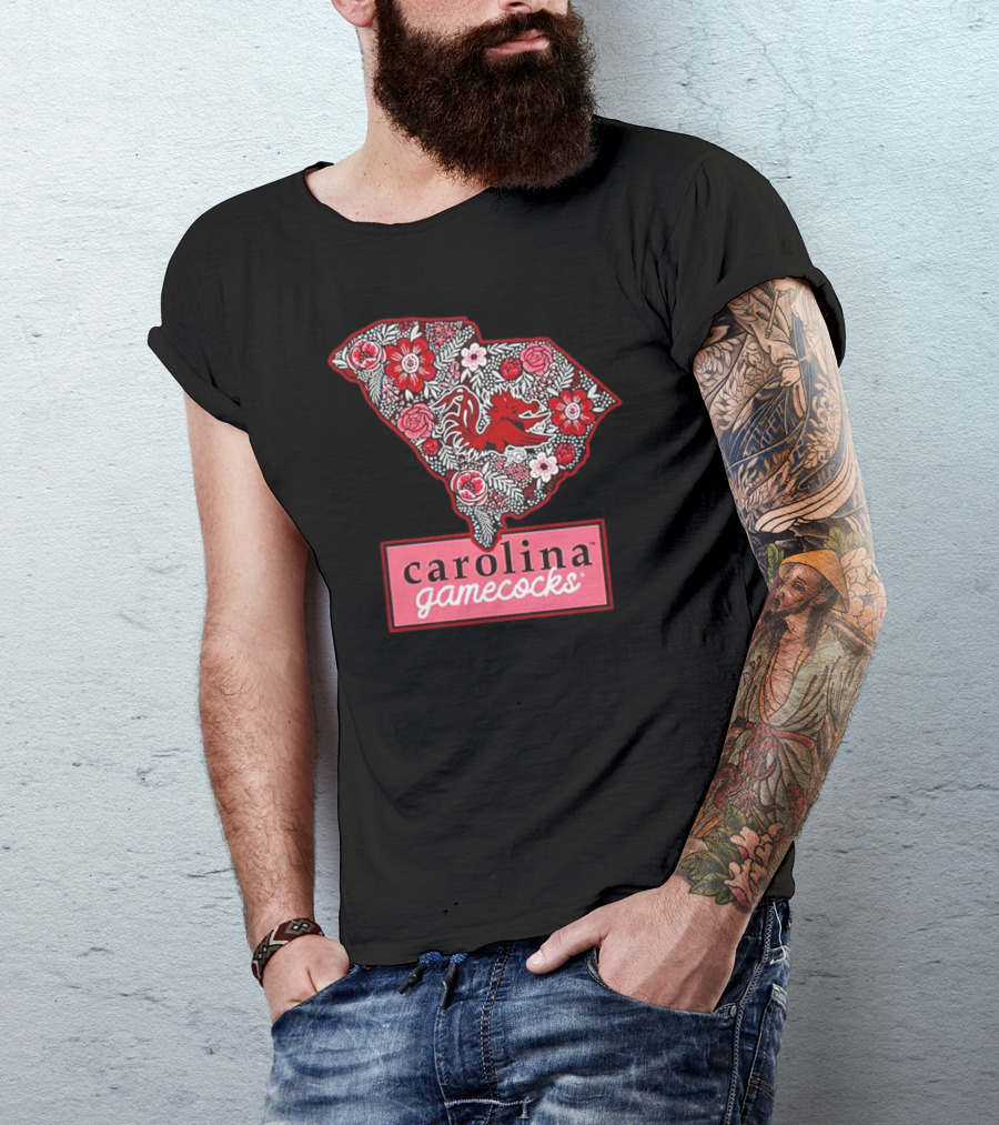 Carolina Gamecocks Floral South Carolina State Outline T-Shirt