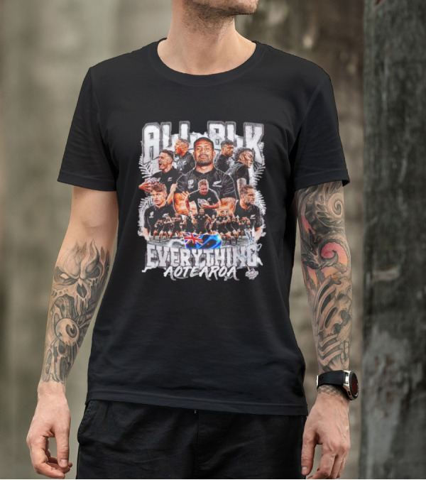 All Blk Everything AoteAroa Rugby Team Haka New Zealand Flag Ferns T-Shirt